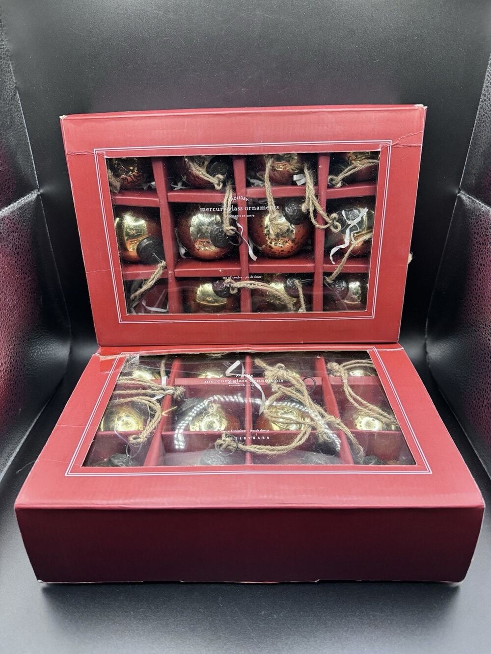 Pottery Barn Mercury Glass Ball Ornaments Gold Set of 23 with Twine *READ*